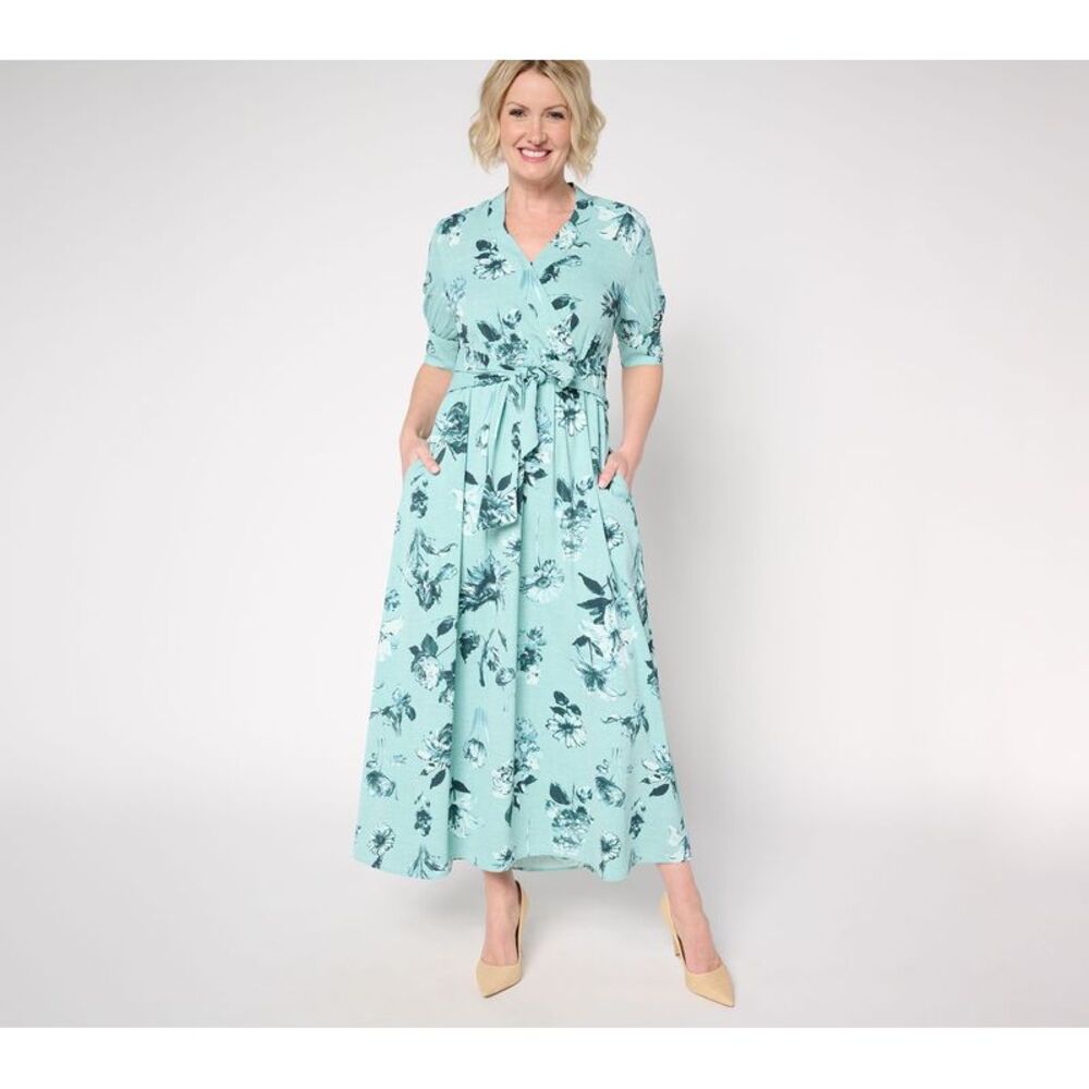 Bless My Sole Women's Dress Sz XS Printed Faux Wrap Midi Green A682087
